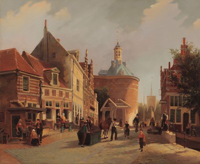 Ansicht des Zuiderspui mit dem Drommedaris in der Stadt Enkhuizen von Oene Romkes de Jongh